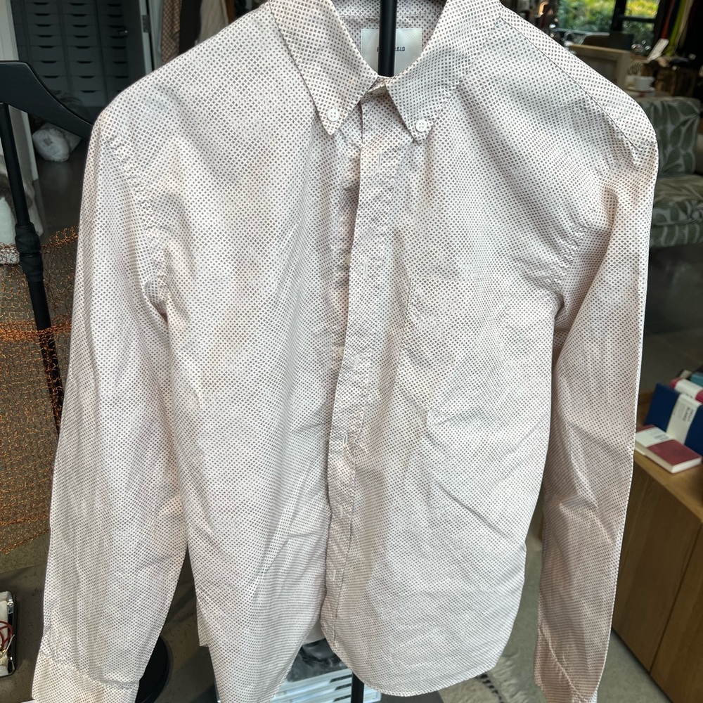 Billy Reid Men’s Medium Slim Fit Button-Down Shirt – Micro Print